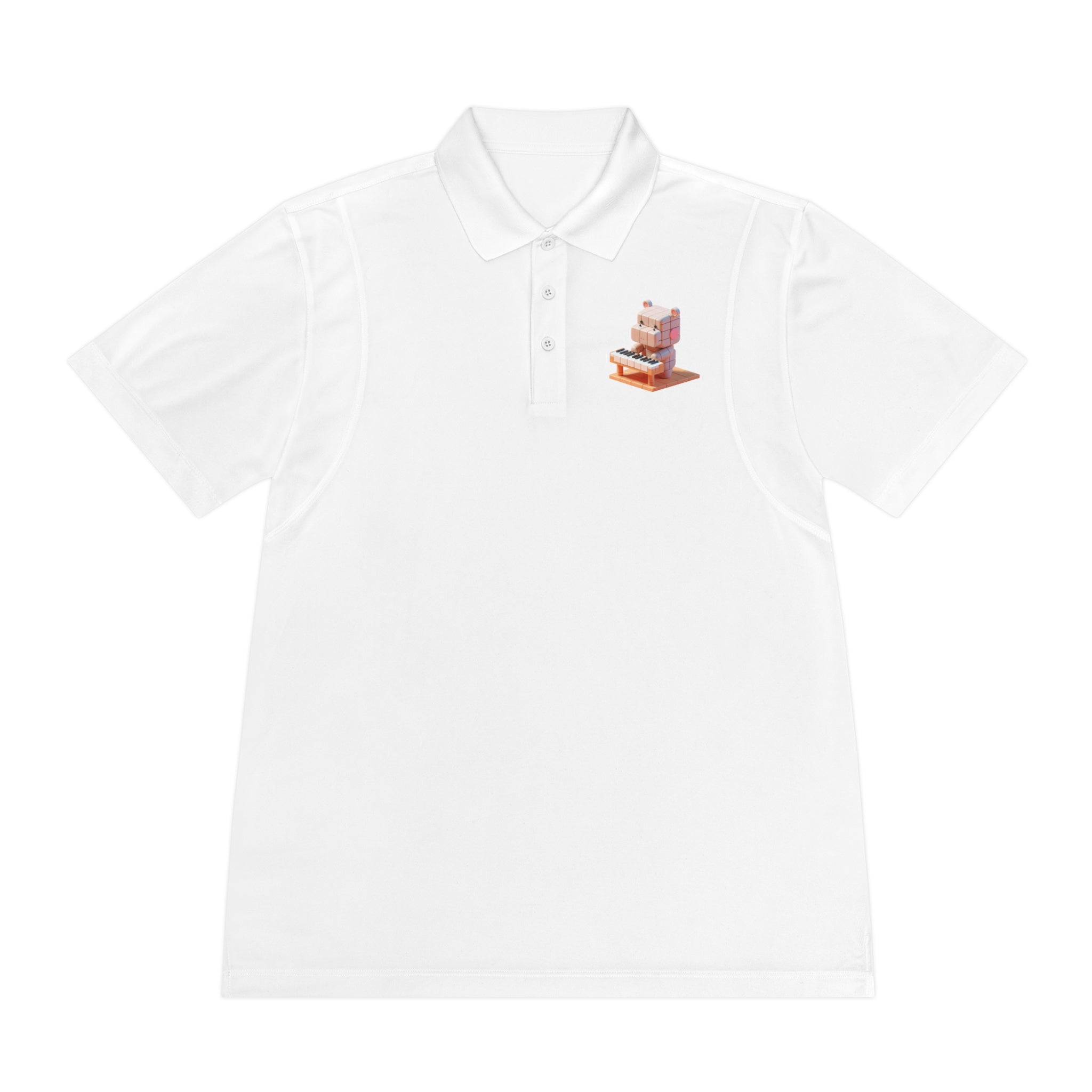 Men's Polo Shirt, Funny Animal Graphic Tee, Hippo Playing Piano, Music Lover Gift, Short Sleeve Button Up, Casual Golf Shirt