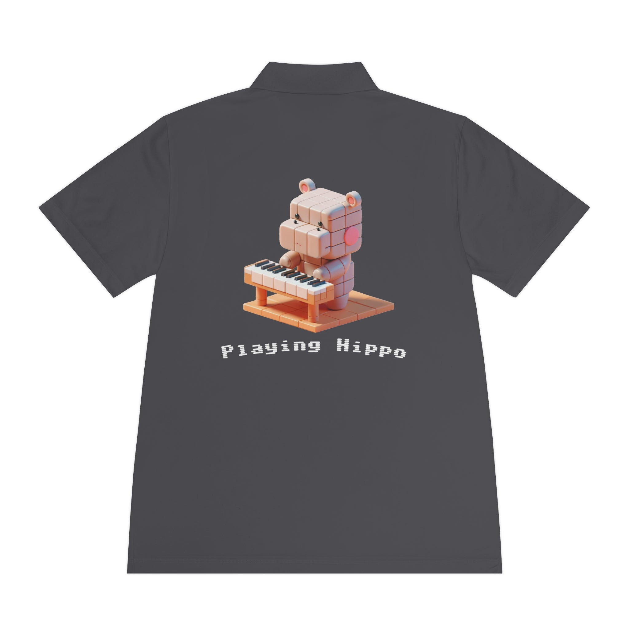 Men's Polo Shirt, Funny Animal Graphic Tee, Hippo Playing Piano, Music Lover Gift, Short Sleeve Button Up, Casual Golf Shirt