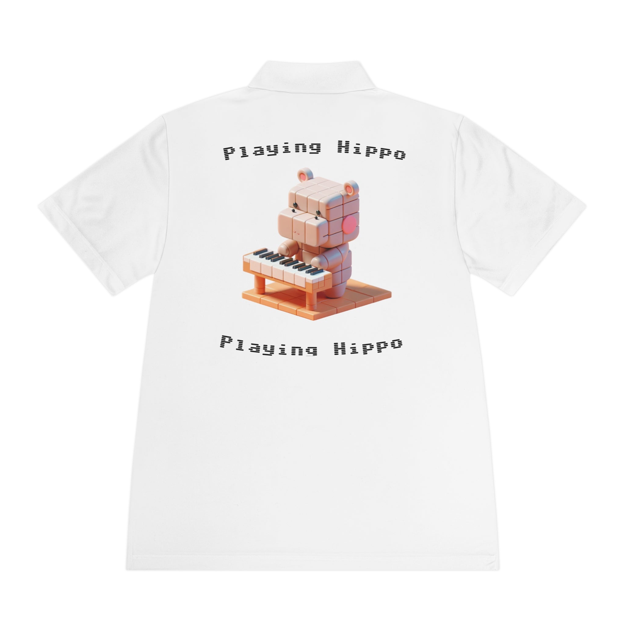 Men's Polo Shirt, Funny Animal Graphic Tee, Hippo Playing Piano, Music Lover Gift, Short Sleeve Button Up, Casual Golf Shirt