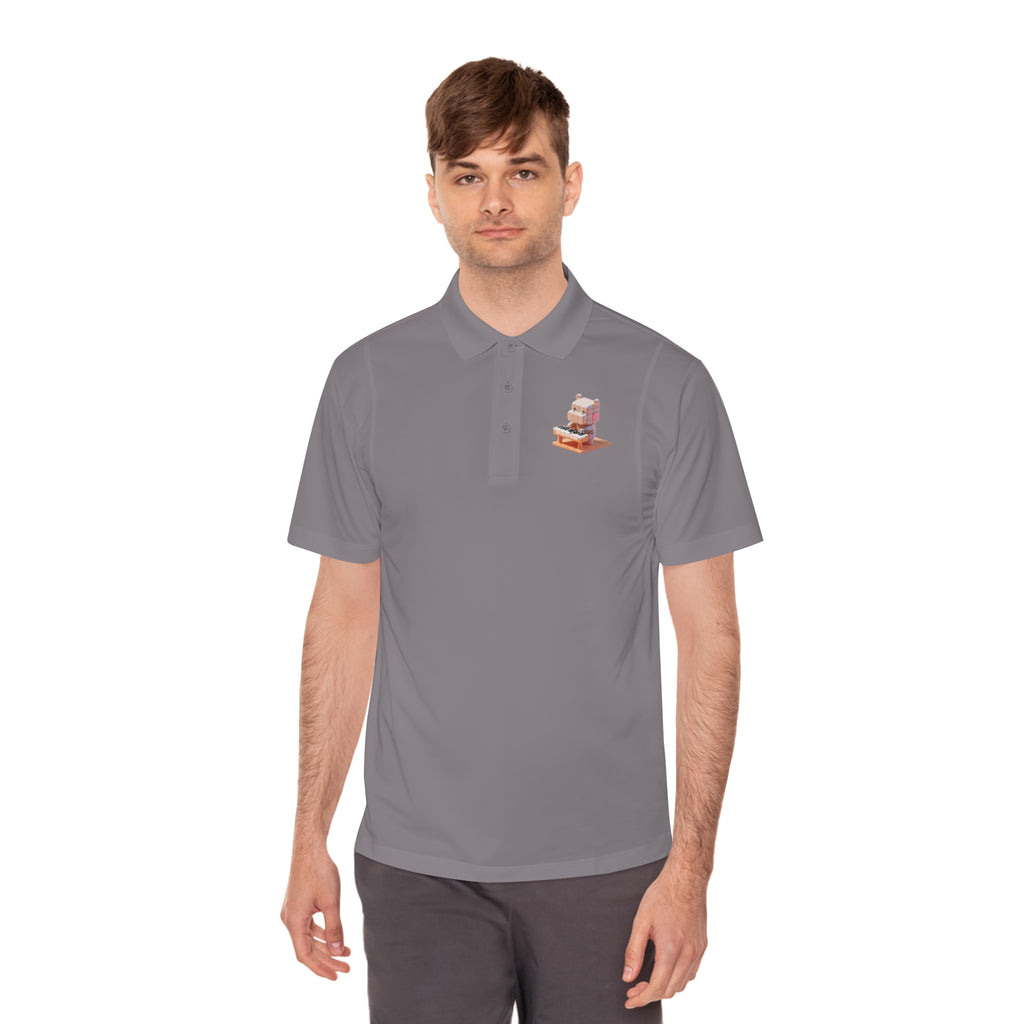 Men's Polo Shirt, Funny Animal Graphic Tee, Hippo Playing Piano, Music Lover Gift, Short Sleeve Button Up, Casual Golf Shirt