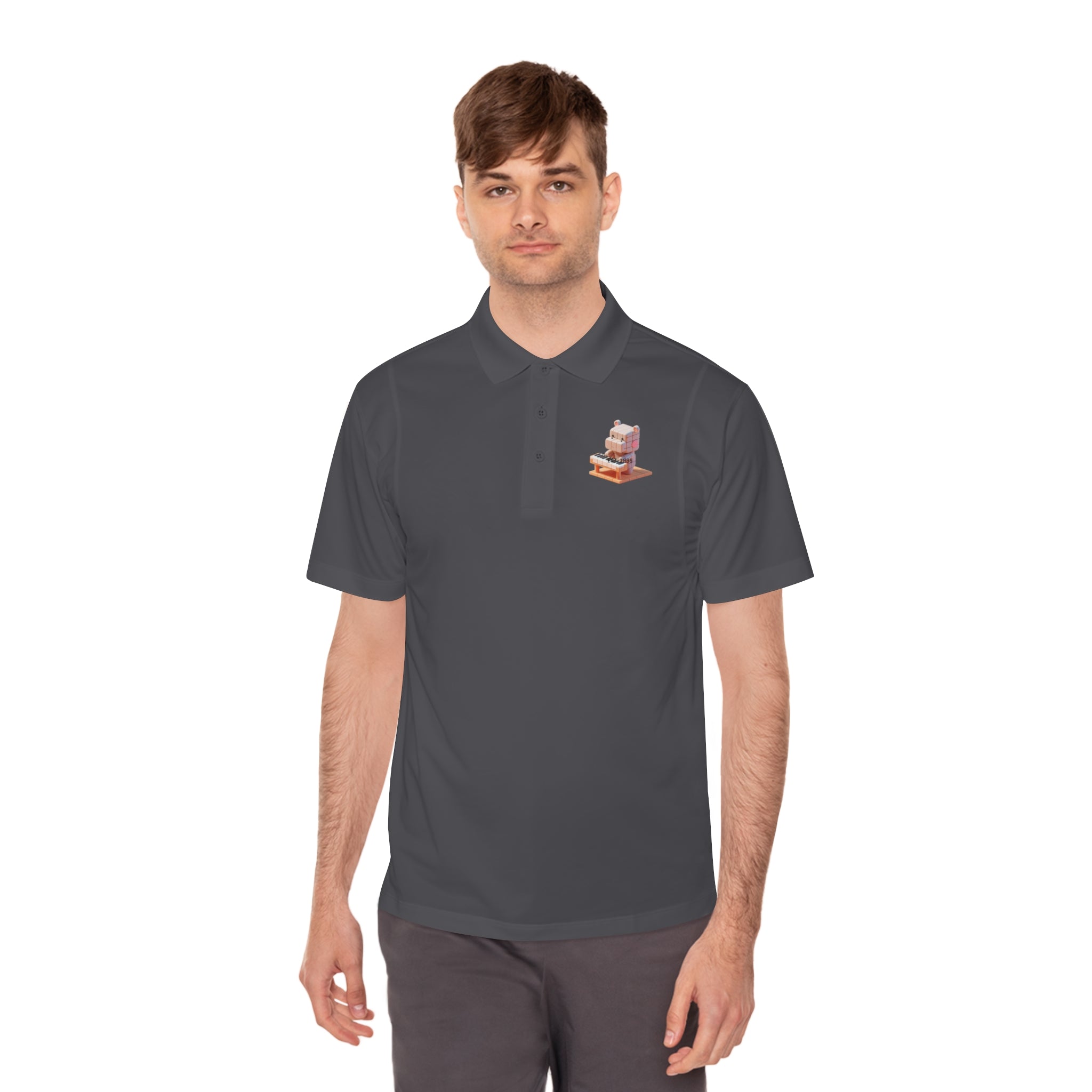 Men's Polo Shirt, Funny Animal Graphic Tee, Hippo Playing Piano, Music Lover Gift, Short Sleeve Button Up, Casual Golf Shirt