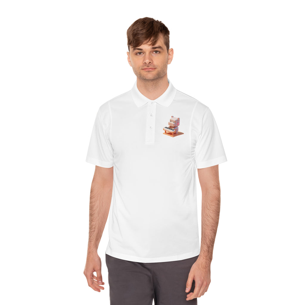 Men's Polo Shirt, Funny Animal Graphic Tee, Hippo Playing Piano, Music Lover Gift, Short Sleeve Button Up, Casual Golf Shirt