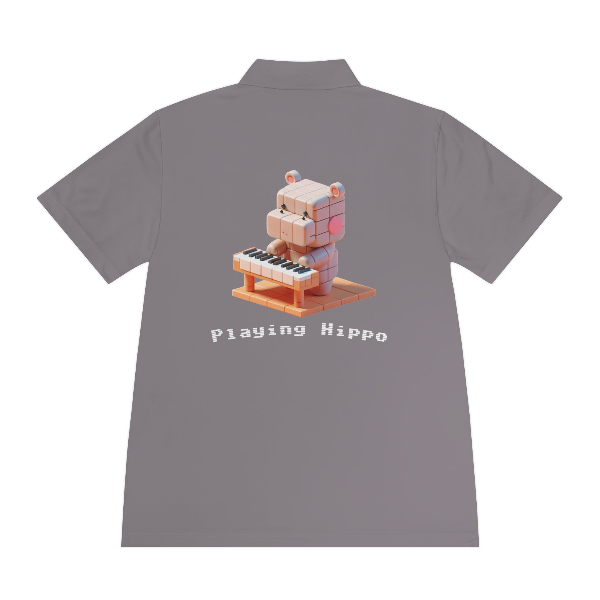 Men's Polo Shirt, Funny Animal Graphic Tee, Hippo Playing Piano, Music Lover Gift, Short Sleeve Button Up, Casual Golf Shirt